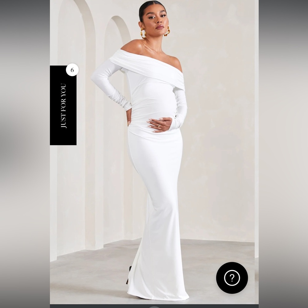 Club L London Kayley WHITE LONG-SLEEVED SPLIT MATERNITY MAXI DRESS us size 4